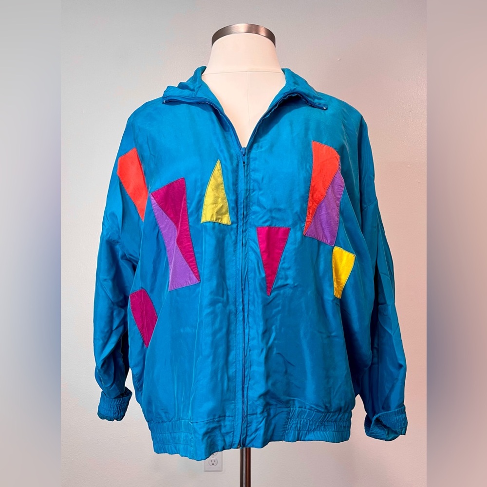 LAST CHANCE 🌈 VTG 1990s Geometric Blue Windbreaker Jacket